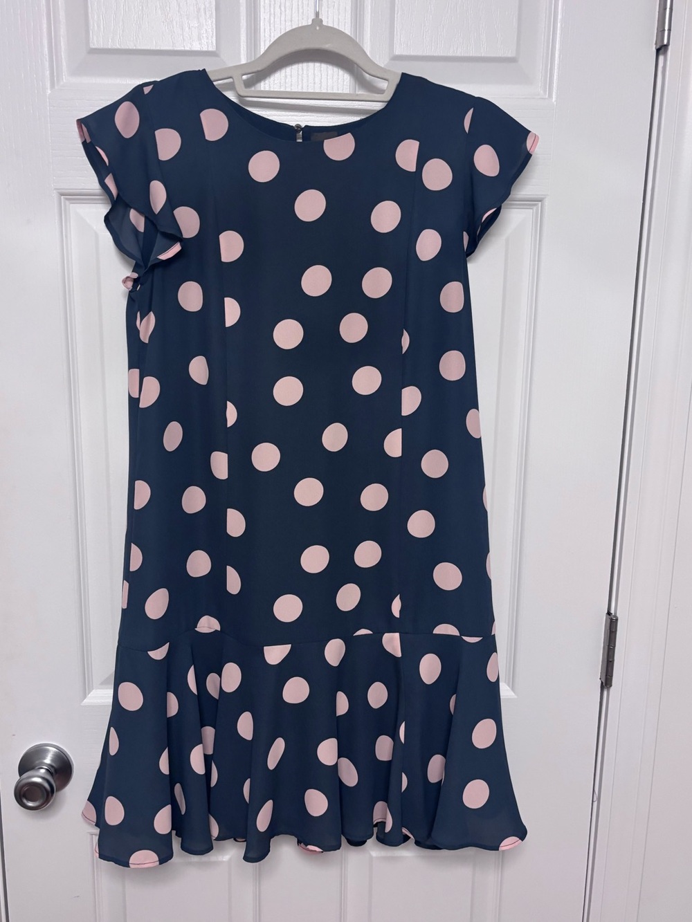 Loft grey dress with pink polka dots.